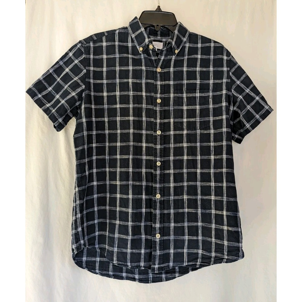 GAP Standard Fit Navy Plaid Short Sleeve Button Up Shirt Mens Sz M